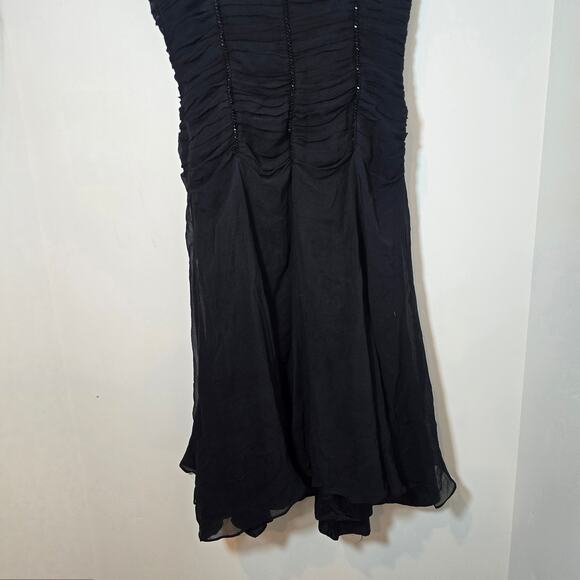 Vintage Y2k Anne Klein 100% Silk Black Cocktail Dress Sz 8 Medium Beaded Ruched - Picture 8 of 9